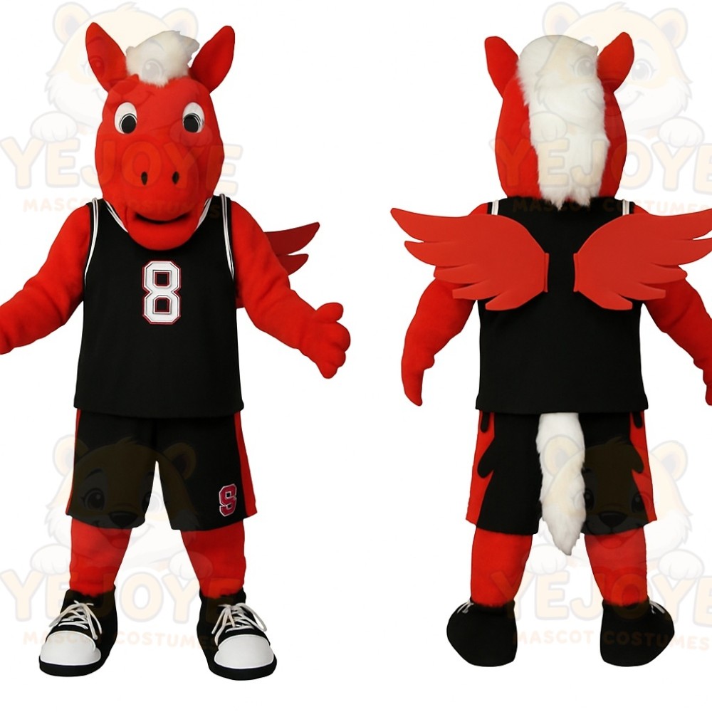 Red Black White Winged Horse Mascot Costume
