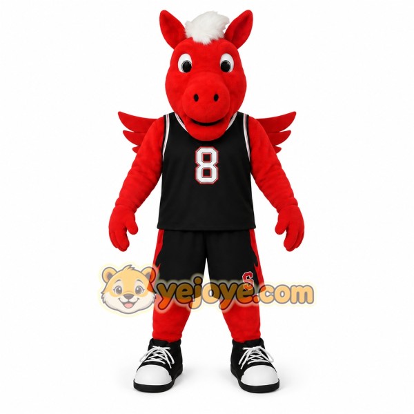 Red Black White Winged Horse Mascot Costume