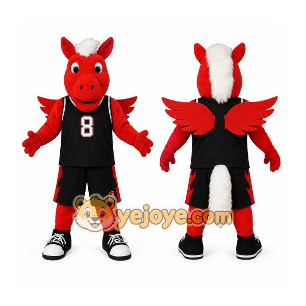 Red Black White Winged Horse Mascot Costume