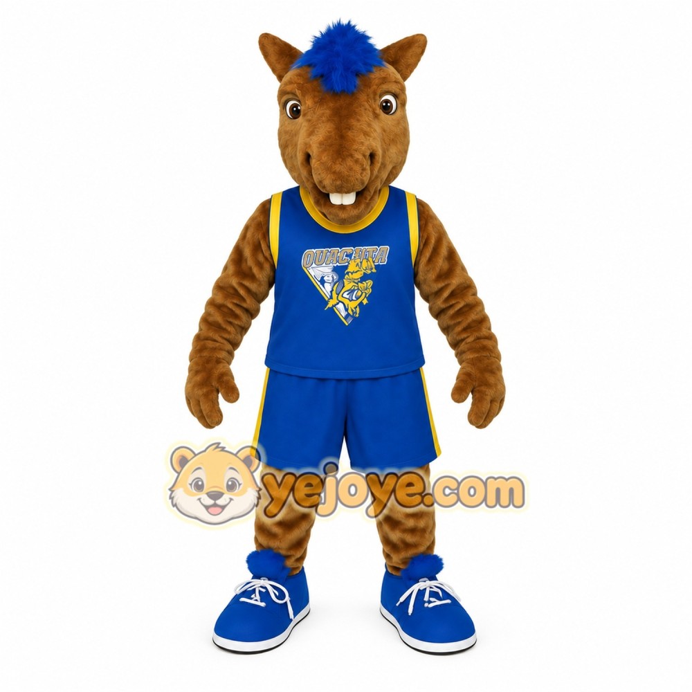 Brown Blue Basketball Horse Mascot Costume Brown Blue Basketball Horse Mascot Costume