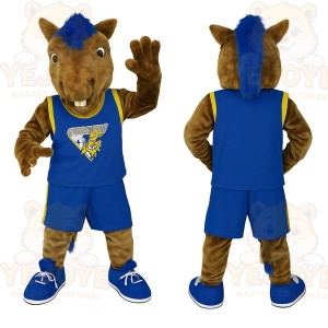 Brown Blue Basketball Horse Mascot Costume