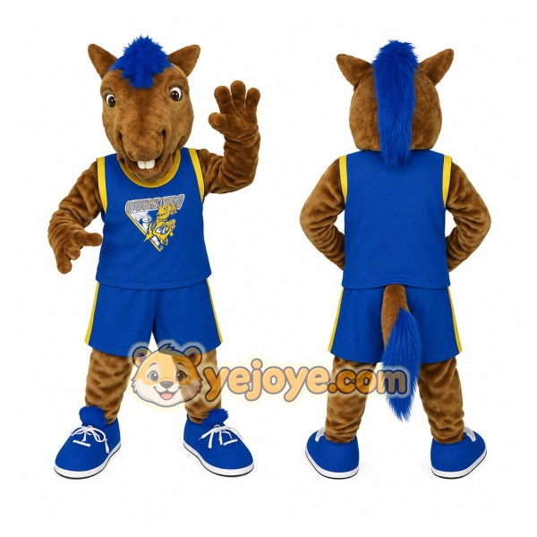 Brown Blue Basketball Horse Mascot Costume
