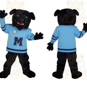 Black Dog In Light Blue Jersey Mascot Costume