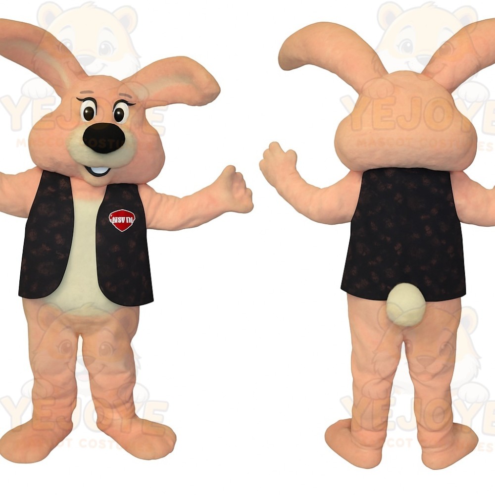 Light Peach Black Vest Rabbit Mascot Costume