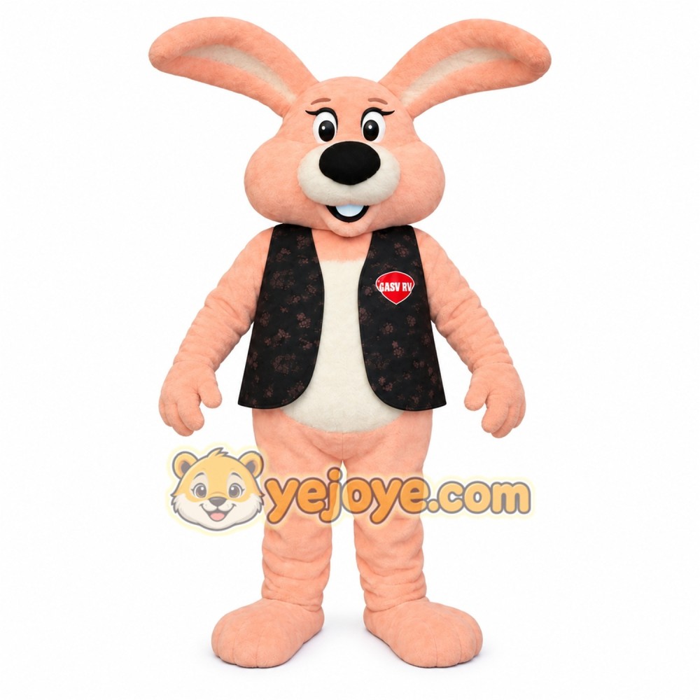 Light Peach Black Vest Rabbit Mascot Costume Light Peach Black Vest Rabbit Mascot Costume