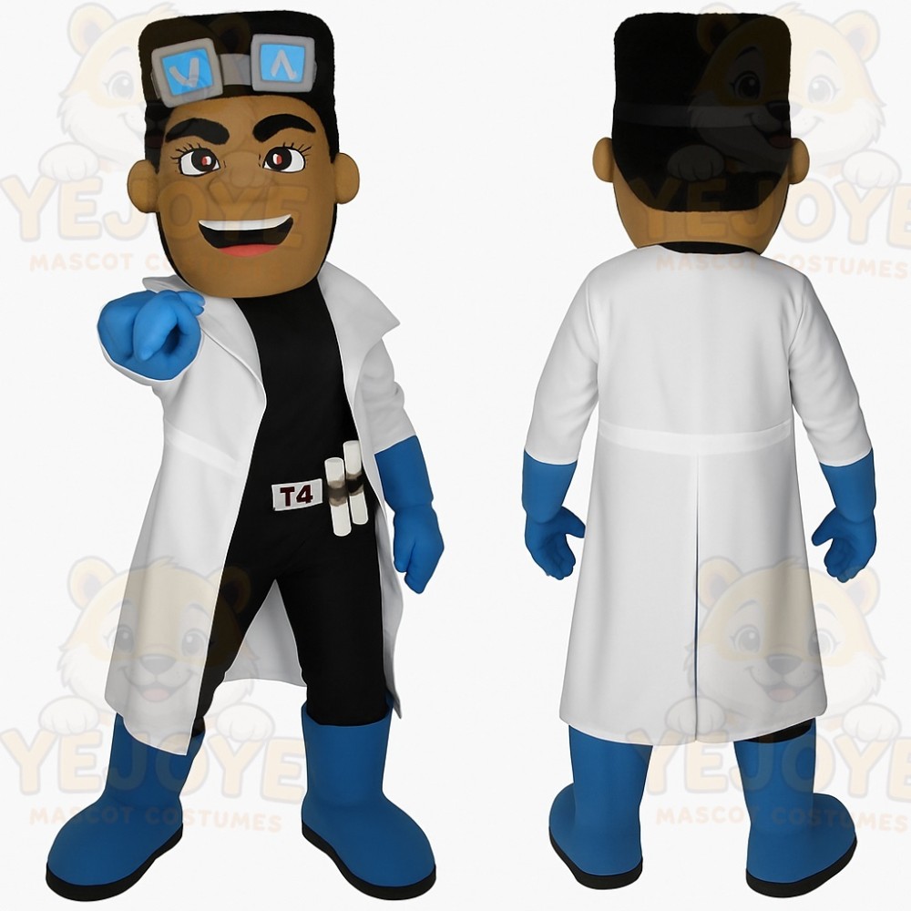 White Blue Black Scientist Mascot Costume