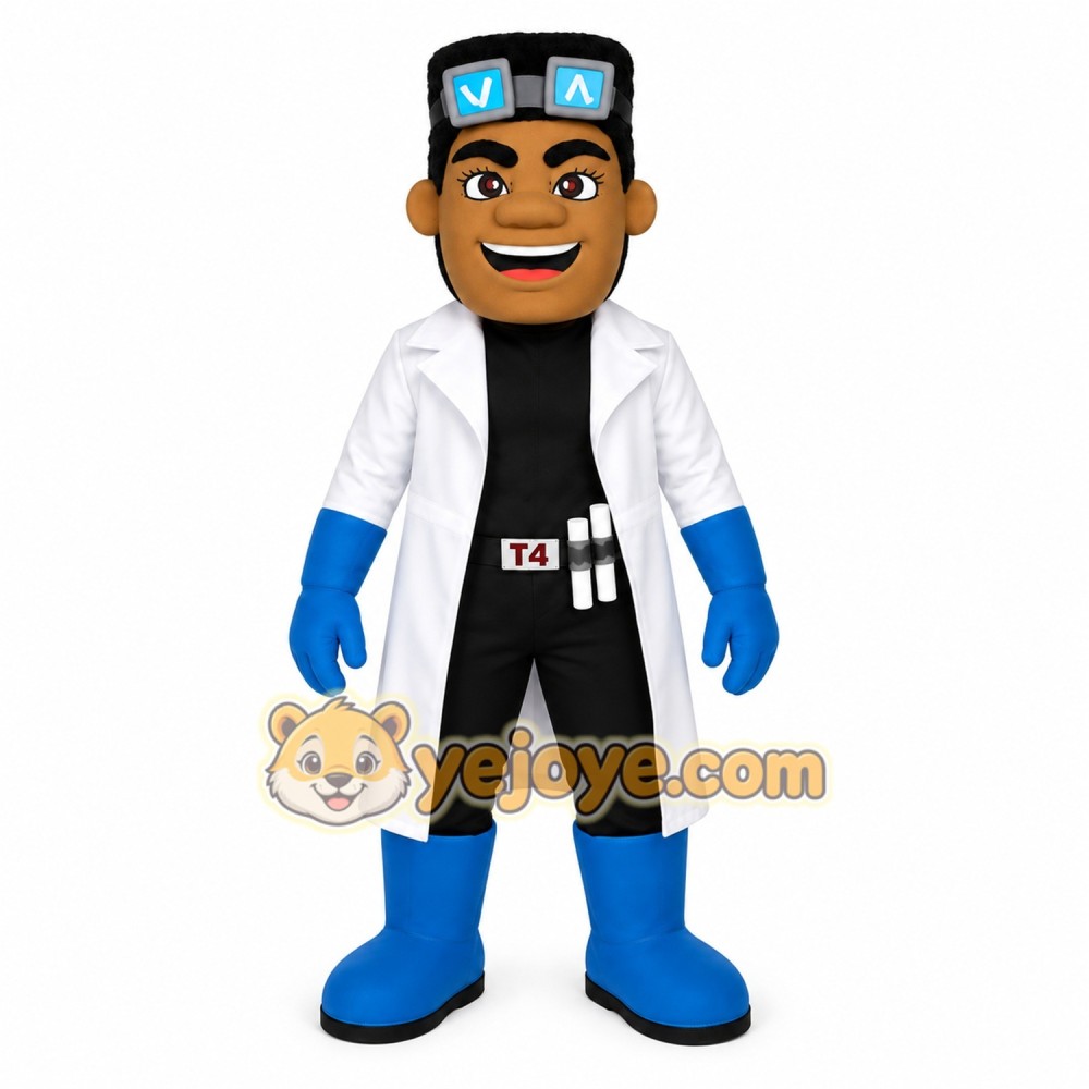 White Blue Black Scientist Mascot Costume White Blue Black Scientist Mascot Costume