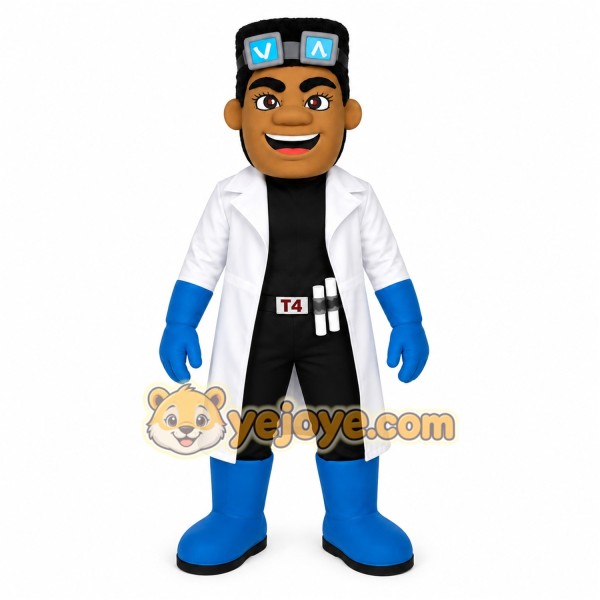 White Blue Black Scientist Mascot Costume