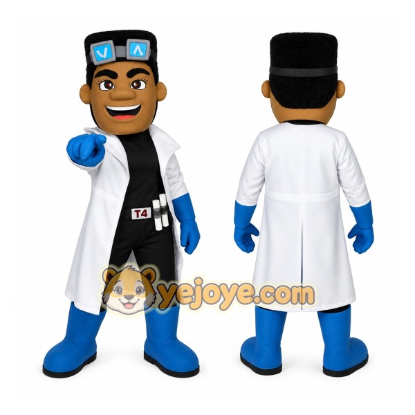 White Blue Black Scientist Mascot Costume