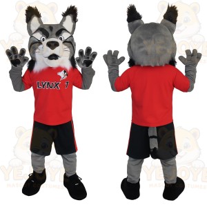 Gray Red Black Lynx Mascot Costume