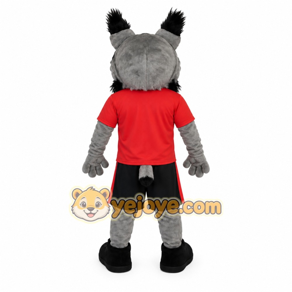 Gray Red Black Lynx Mascot Costume Gray Red Black Lynx Mascot Costume
