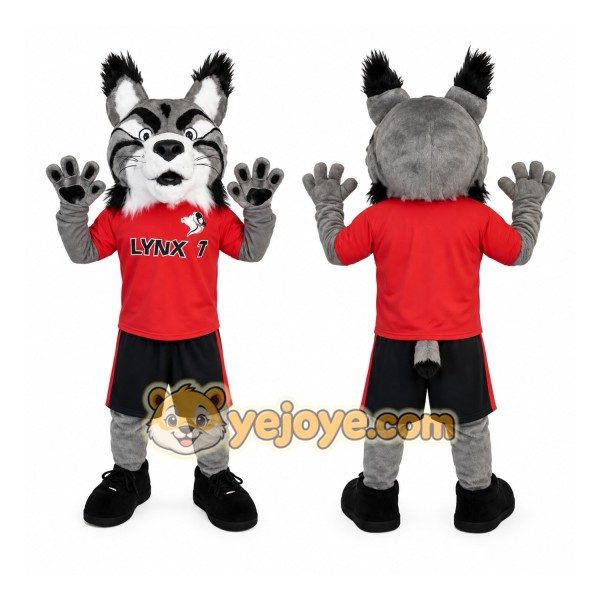 Gray Red Black Lynx Mascot Costume