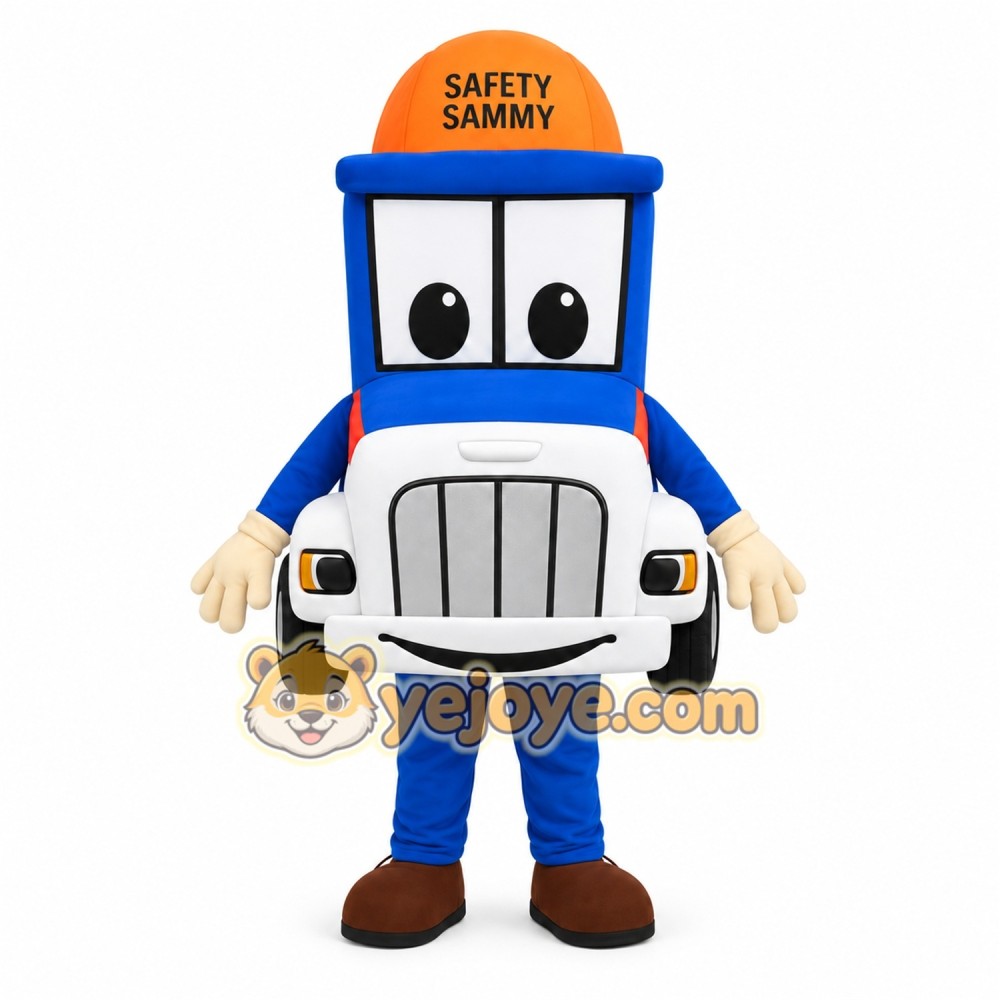 Blue White Orange Safety Bus Mascot Costume Blue White Orange Safety Bus Mascot Costume