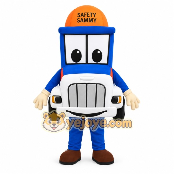Blue White Orange Safety Bus Mascot Costume