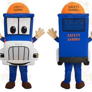 Blue White Orange Safety Bus Mascot Costume