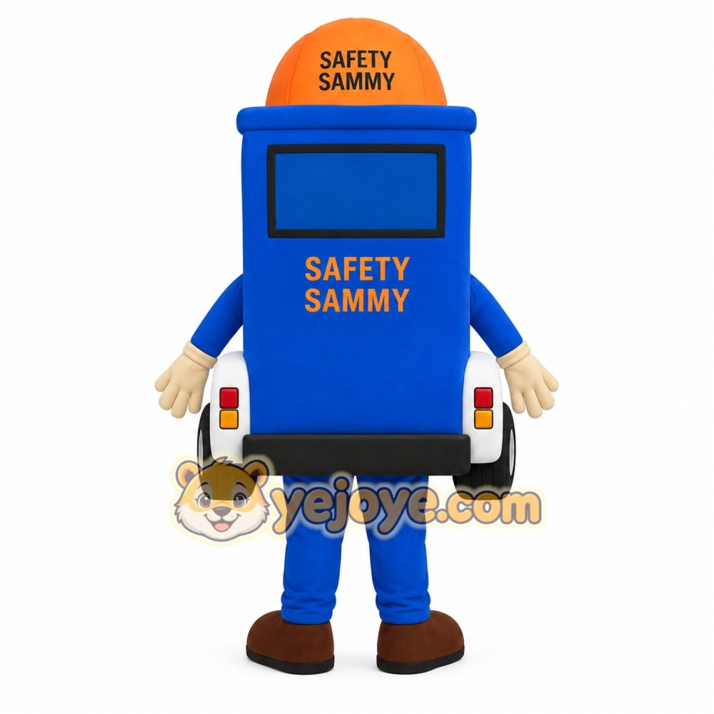 Blue White Orange Safety Bus Mascot Costume Blue White Orange Safety Bus Mascot Costume