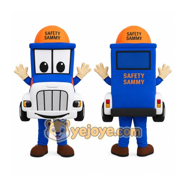 Blue White Orange Safety Bus Mascot Costume