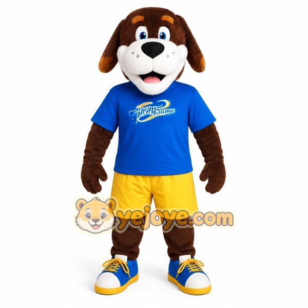 Brown White Blue Yellow Dog Mascot Costume Brown White Blue Yellow Dog Mascot Costume