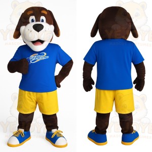 Brown White Blue Yellow Dog Mascot Costume