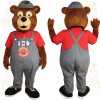 Brown Bear Worker Gray Red Mascot Costume