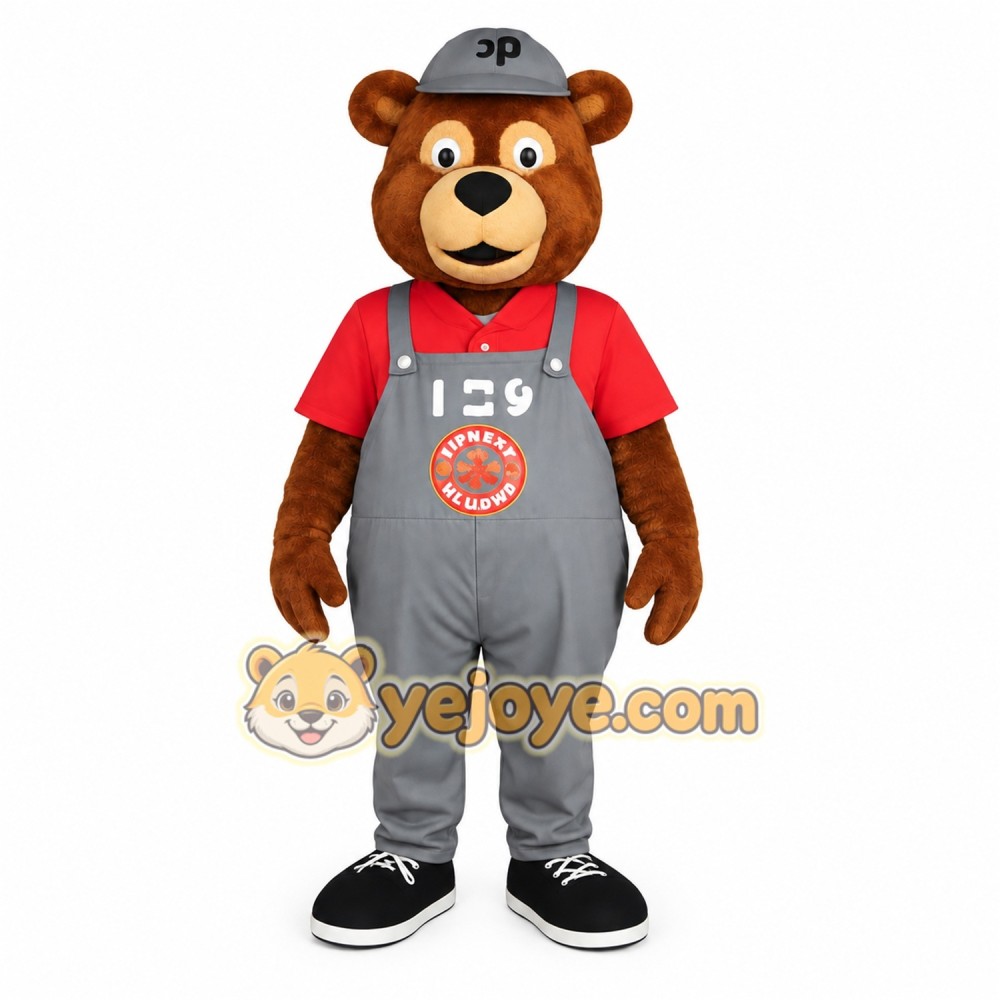 Brown Bear Worker Gray Red Mascot Costume Brown Bear Worker Gray Red Mascot Costume