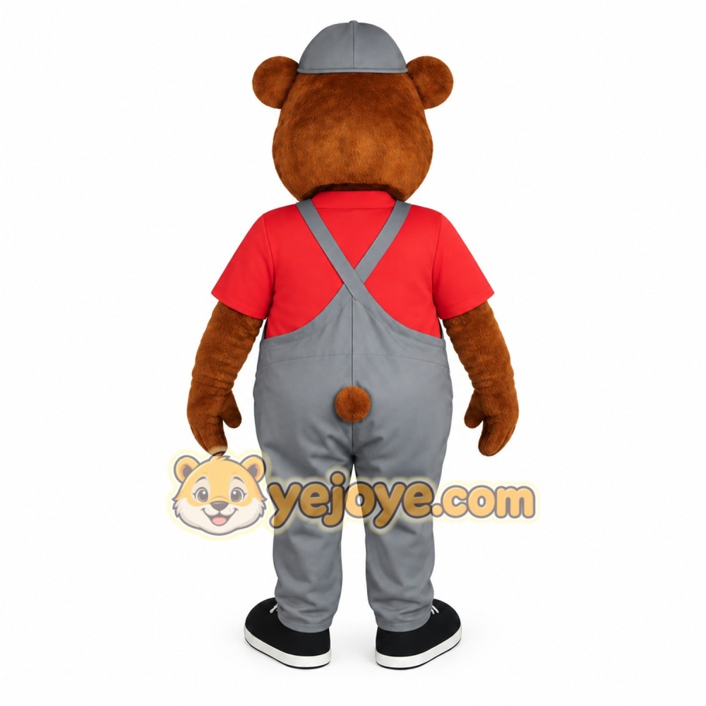 Brown Bear Worker Gray Red Mascot Costume Brown Bear Worker Gray Red Mascot Costume