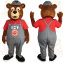 Brown Bear Worker Gray Red Mascot Costume