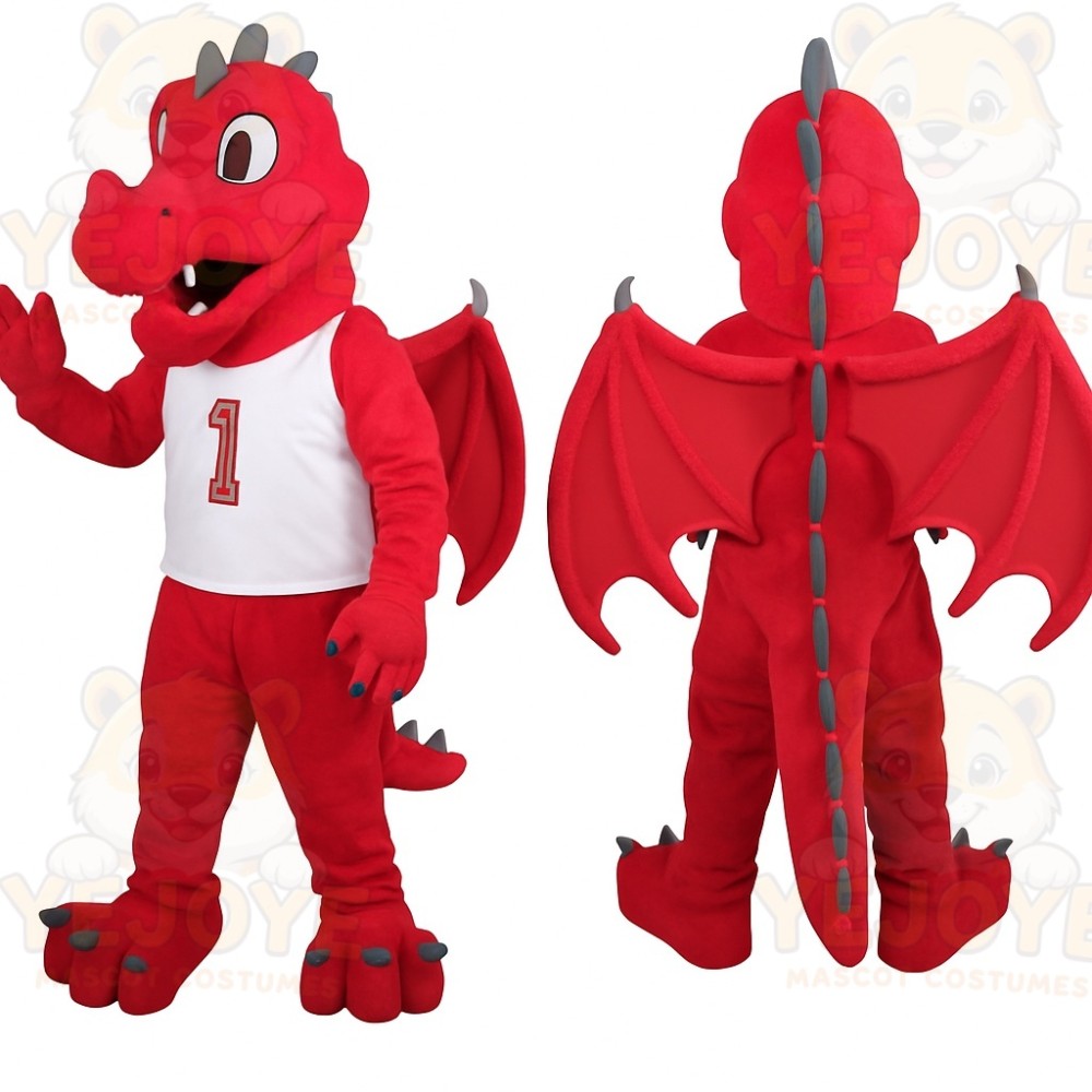 Red Gray Winged Dragon Mascot Costume