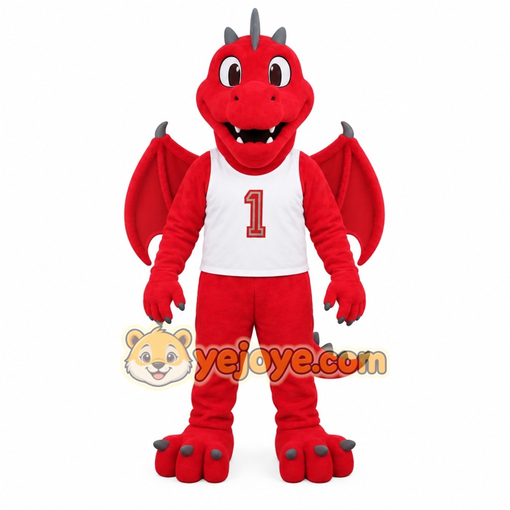 Red Gray Winged Dragon Mascot Costume Red Gray Winged Dragon Mascot Costume