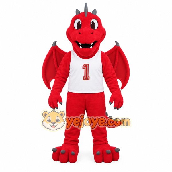 Red Gray Winged Dragon Mascot Costume Red Gray Winged Dragon Mascot Costume
