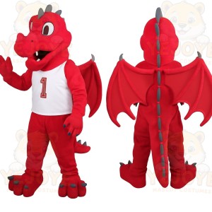 Red Gray Winged Dragon Mascot Costume