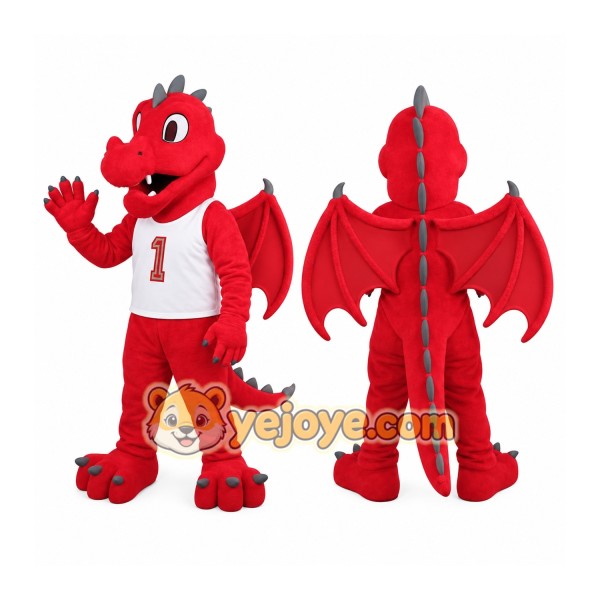 Red Gray Winged Dragon Mascot Costume