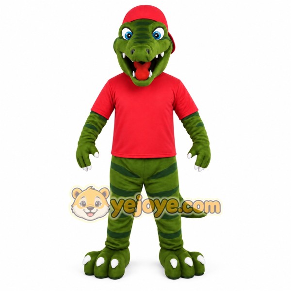Green Red Striped Dinosaur Mascot Costume