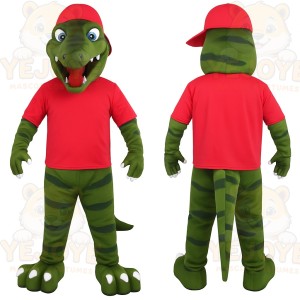 Green Red Striped Dinosaur Mascot Costume