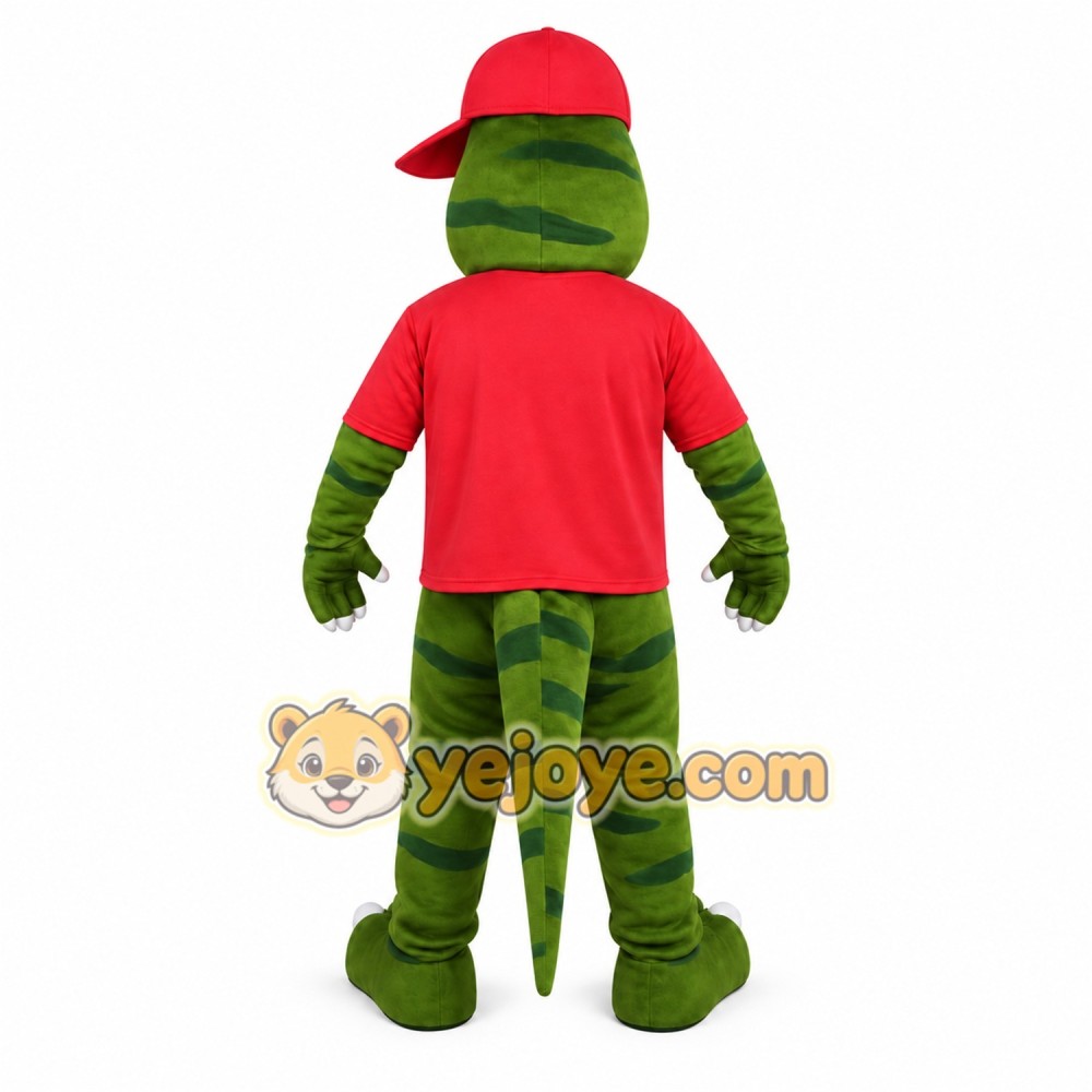 Green Red Striped Dinosaur Mascot Costume