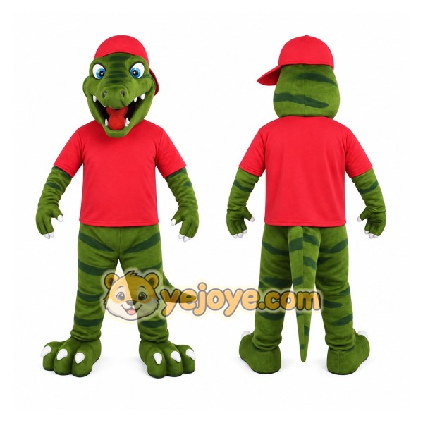 Green Red Striped Dinosaur Mascot Costume