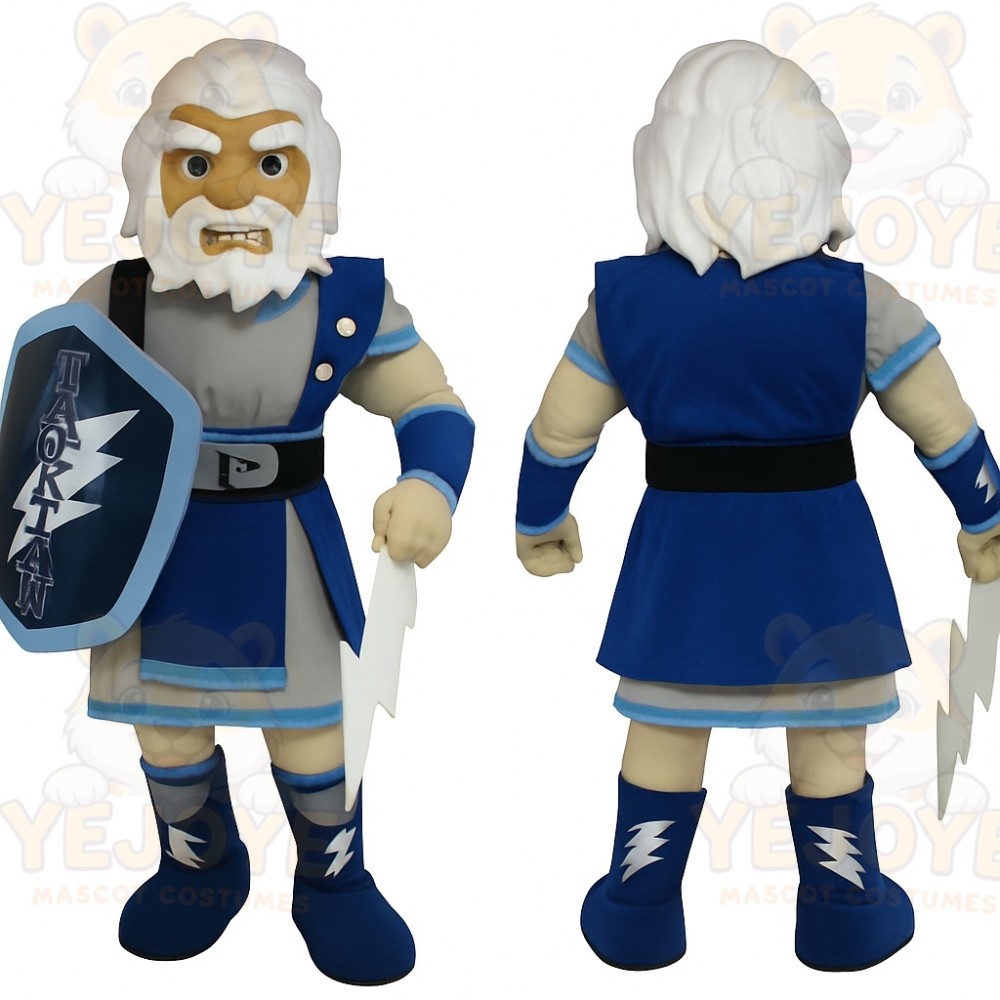 Blue White Bearded Warrior Mascot Costume