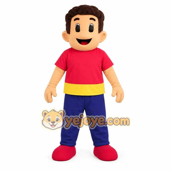 Brown Hair Red Yellow Blue Boy Mascot Costume