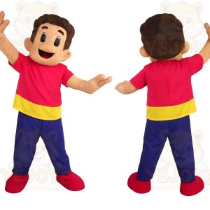 Brown Hair Red Yellow Blue Boy Mascot Costume