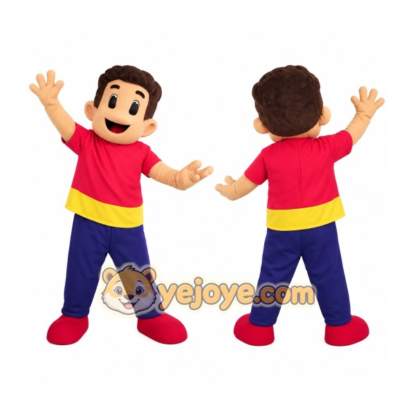 Brown Hair Red Yellow Blue Boy Mascot Costume