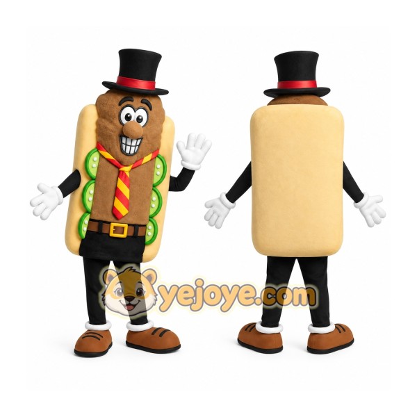 Tan Brown Top Hat Sandwich Mascot Costume