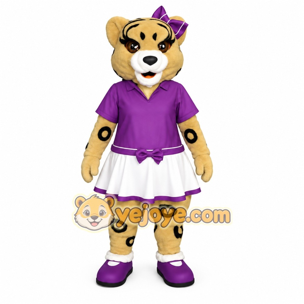 Tan Purple Female Cheetah Mascot Costume Tan Purple Female Cheetah Mascot Costume