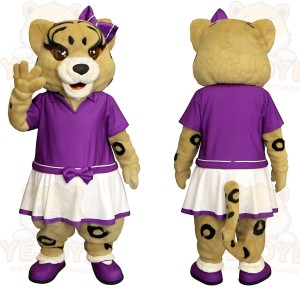 Tan Purple Female Cheetah Mascot Costume