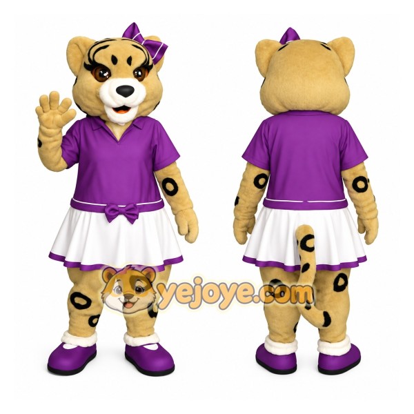 Tan Purple Female Cheetah Mascot Costume