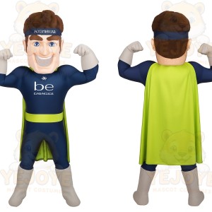Navy Lime Green Superhero Man Mascot Costume