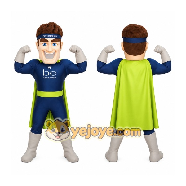 Navy Lime Green Superhero Man Mascot Costume