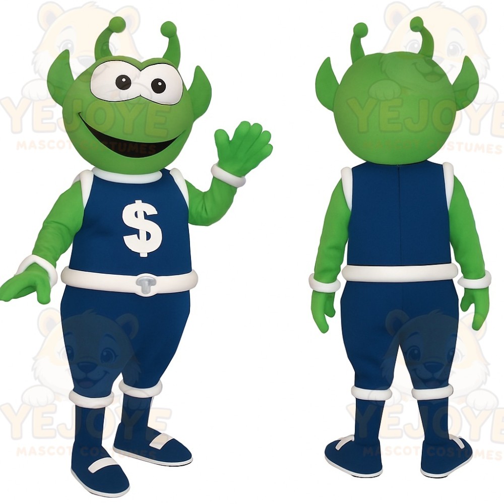 Green Blue Dollar Sign Alien Mascot Costume