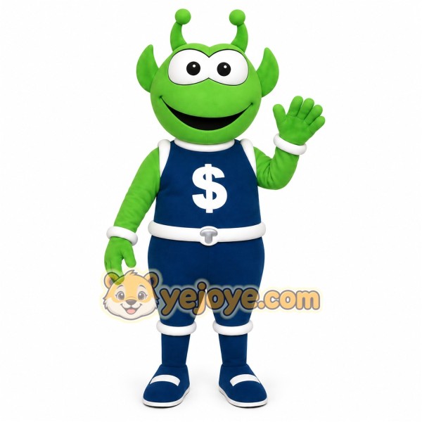 Green Blue Dollar Sign Alien Mascot Costume