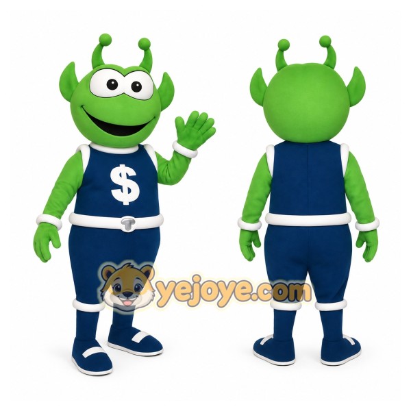 Green Blue Dollar Sign Alien Mascot Costume