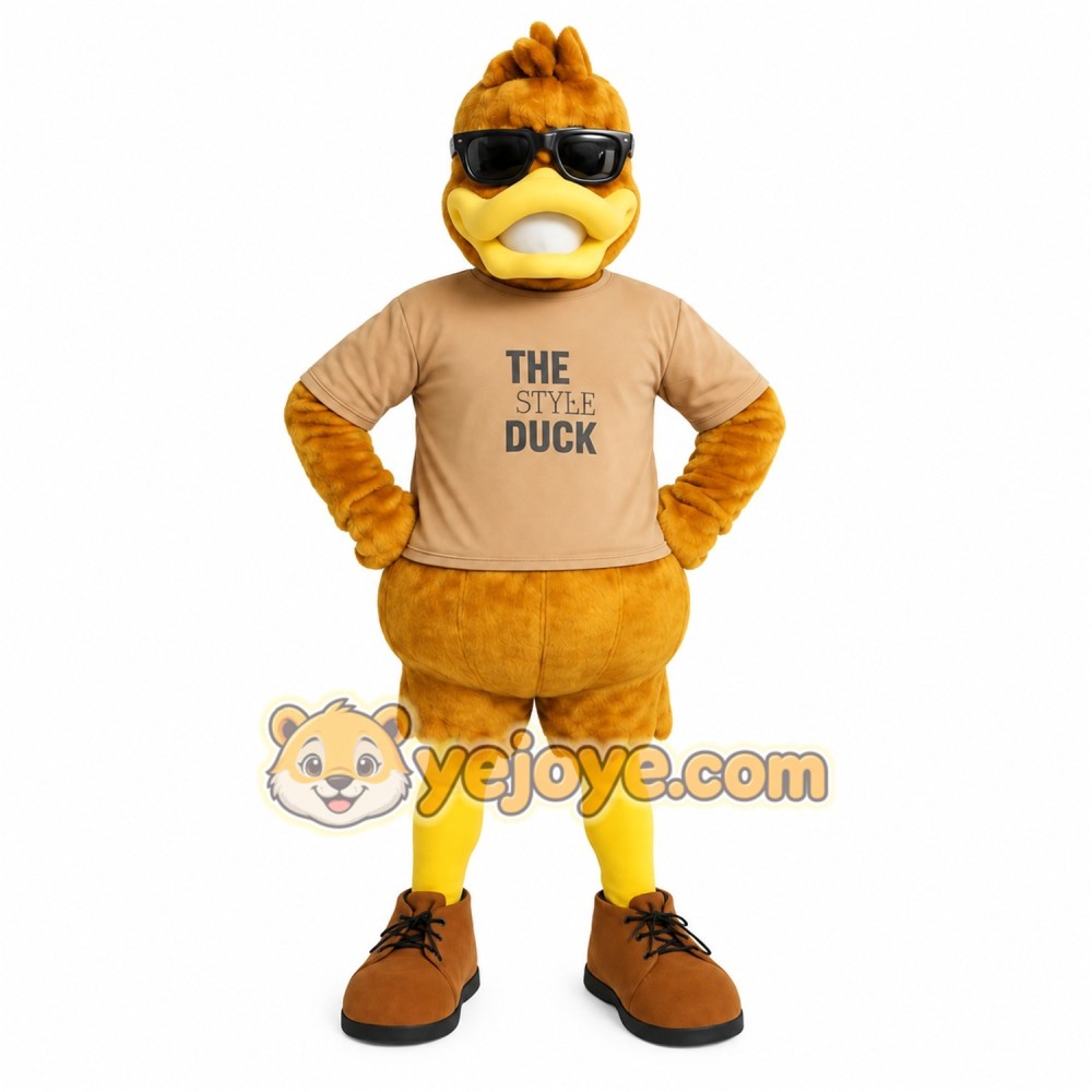 Brown Yellow Sunglasses Duck Mascot Costume Brown Yellow Sunglasses Duck Mascot Costume